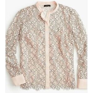 J. Crew Button-up Lace Top in Coquette Blush Pink | 14 | EUC